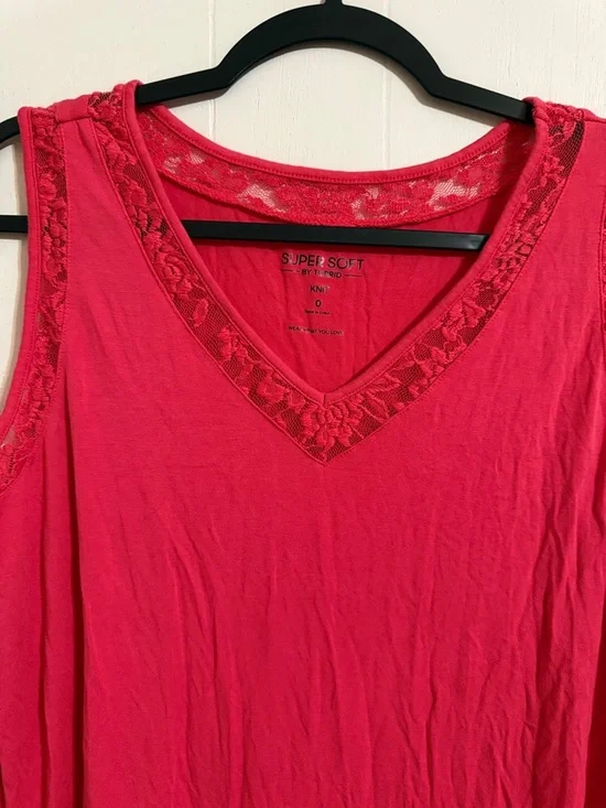Super Soft by Torrid Lace-Trim V-Neck Tank Top - Red - Picture 2 of 5